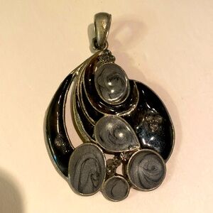 Vintage Black Minimalist abstract art Pendant Large 3”